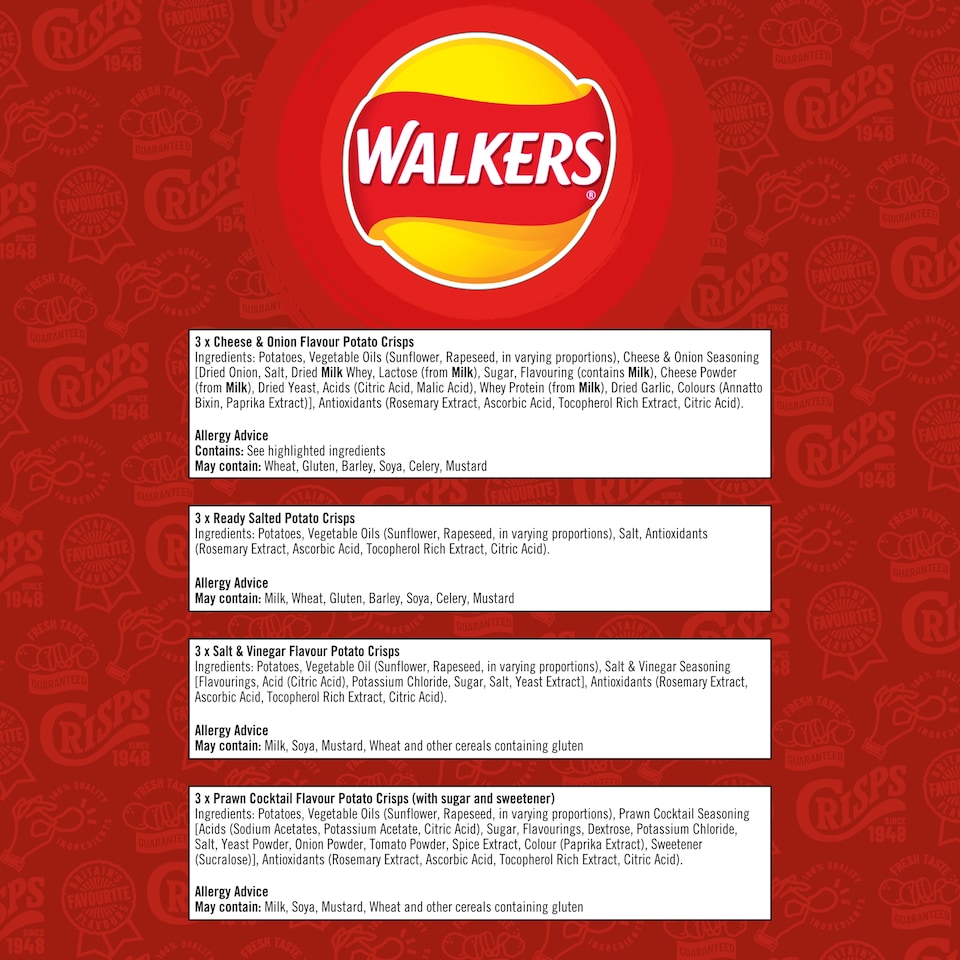 image 1 of Walkers Classic Variety Multipack Crisps 12x25g