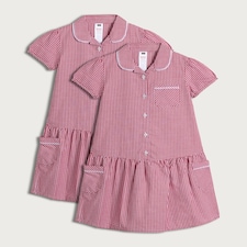 F&F School Girls 2-Pack Cotton Rich Gingham Short Sleeved Dresses in Red