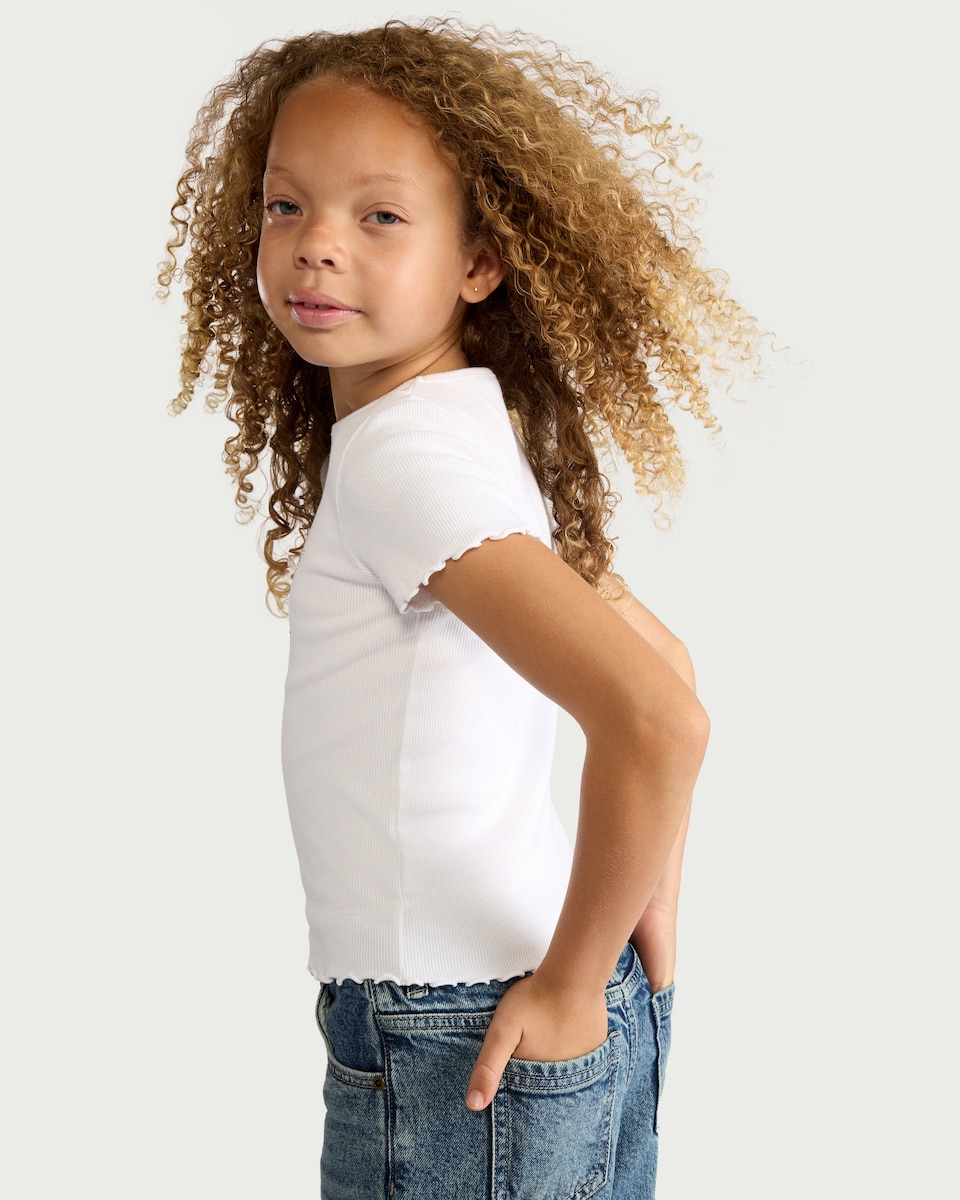 image 1 of F&F Girls Cotton Rich Star Embellished T-Shirt in White