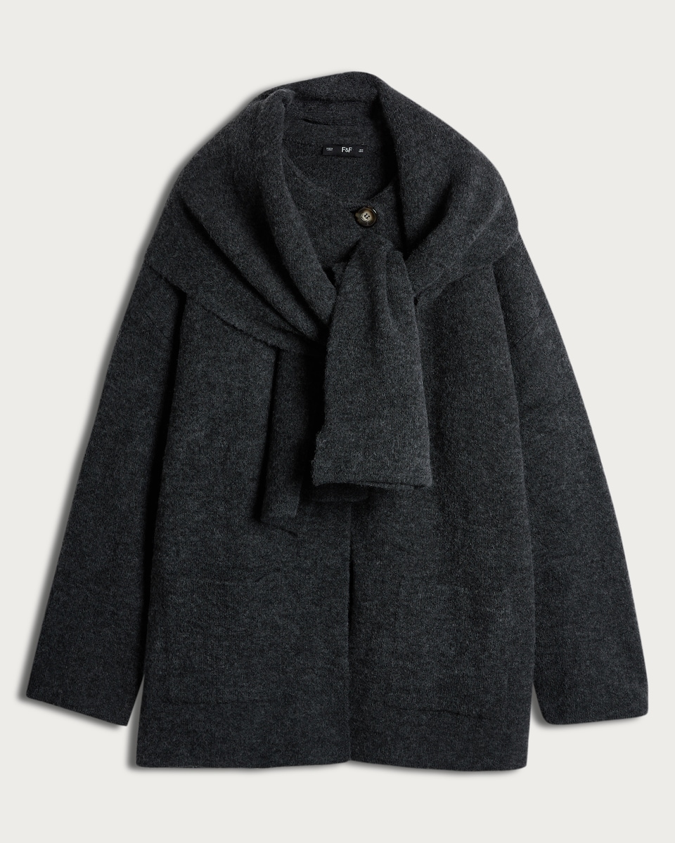 image 1 of F&F Knitted Scarf Detail Cardigan with Wool in Grey