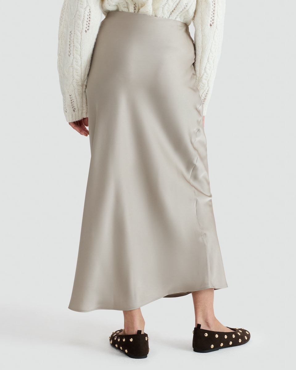 image 1 of F&F Satin Slip Midi Skirt in Stone