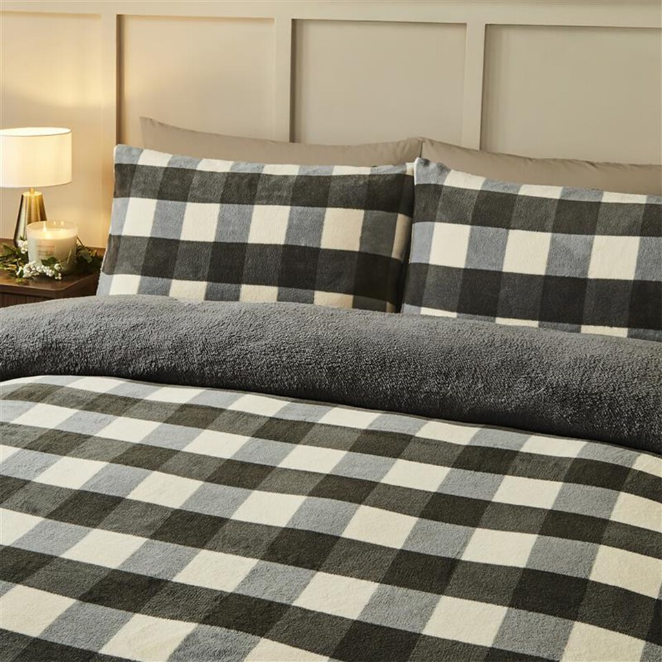 image 1 of Silentnight Serenity Teddy Fleece Check Bedding Set Double