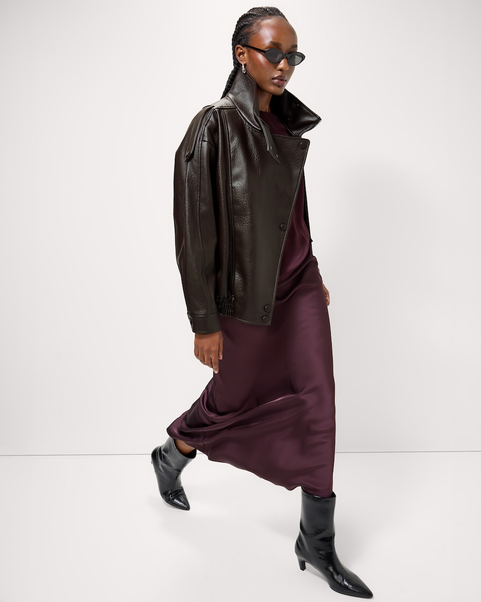 image 1 of F&F Faux Leather Funnel Neck Oversized Fit Jacket in Brown