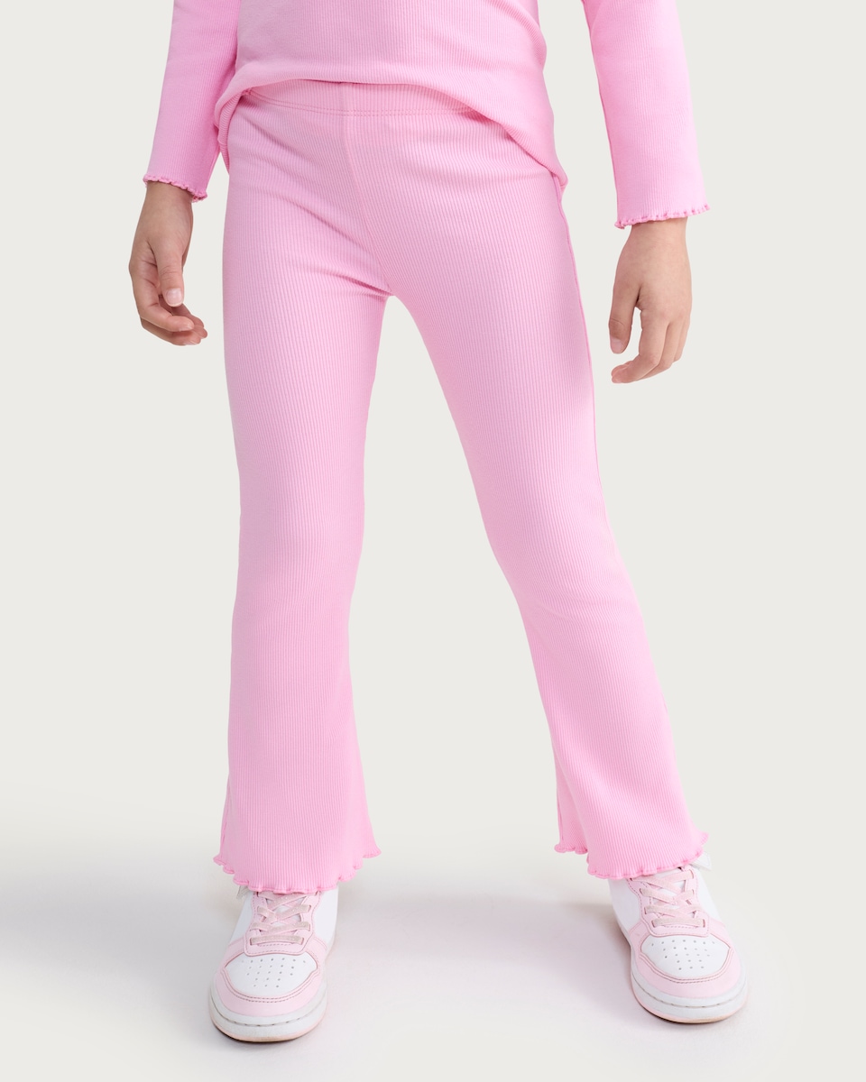 image 1 of F&F Girls 2-Pack Cotton Rich Ribbed Flared Leggings in Multi Pink