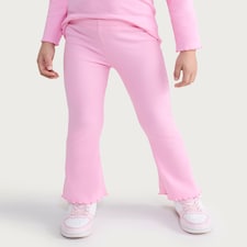 F&F Girls 2-Pack Cotton Rich Ribbed Flared Leggings in Multi Pink