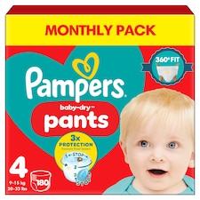 Pampers Baby-Dry Nappy Pants Size 4 Monthly Pack 180 Pack