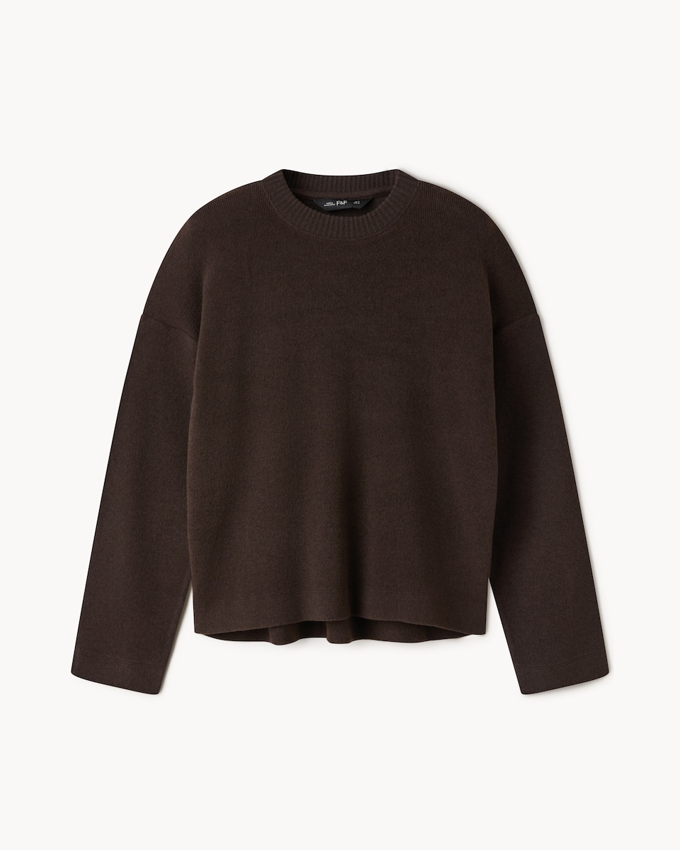 image 1 of F&F Brushed Dropped Shoulder Long Sleeved Top in Chocolate