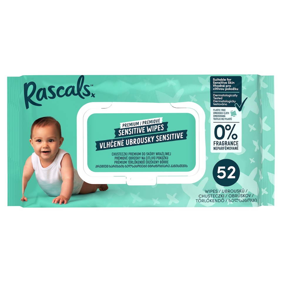 Rascals Premium törlőkendő érzékeny bőrre 52 db  1. kép