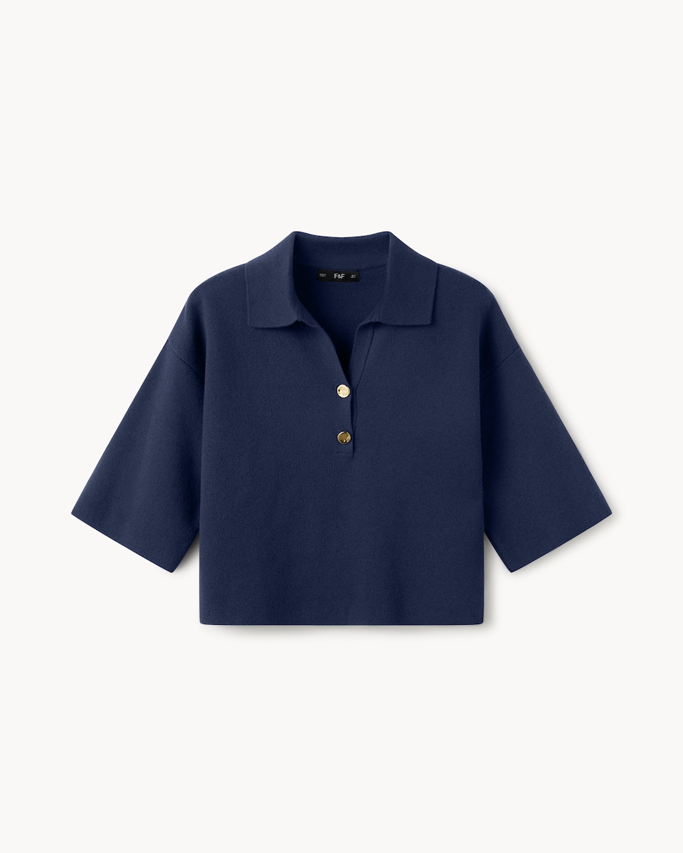 image 1 of F&F Knitted Collared Jumper in Navy