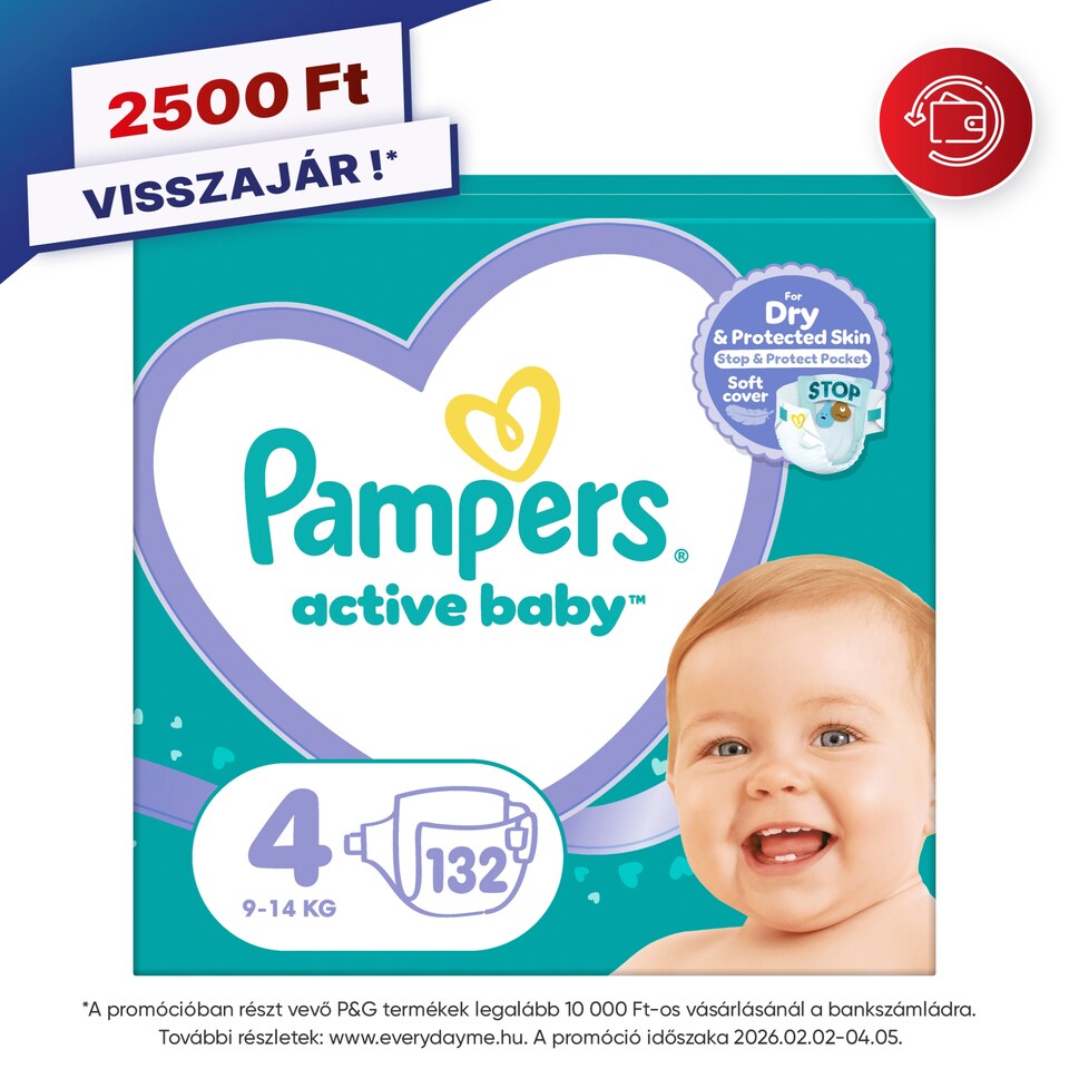 image 1 of Pampers Active Baby Size 4, 132 Nappies, 9kg-14kg