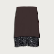 F&F Satin Lace Trim Co-ord Midi Skirt in Chocolate