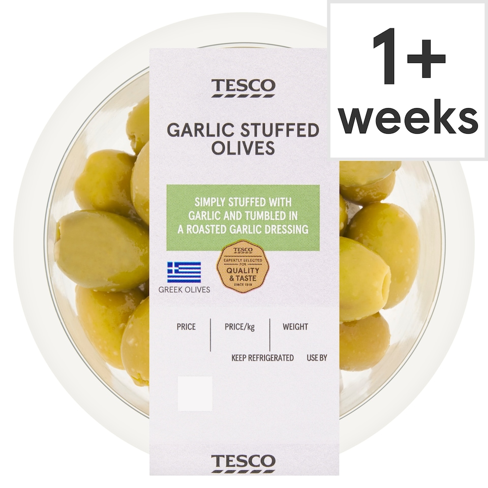Tesco Garlic Stuffed Olives In A Garlic Dressing 130G