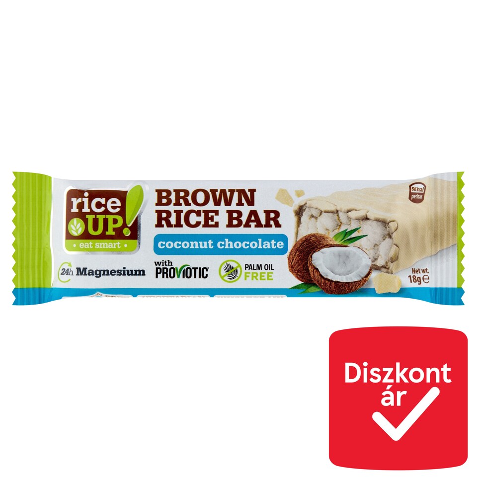 RiceUp! puffasztott barna rizsszelet kókuszos ízű fehércsokoládéval 18 g