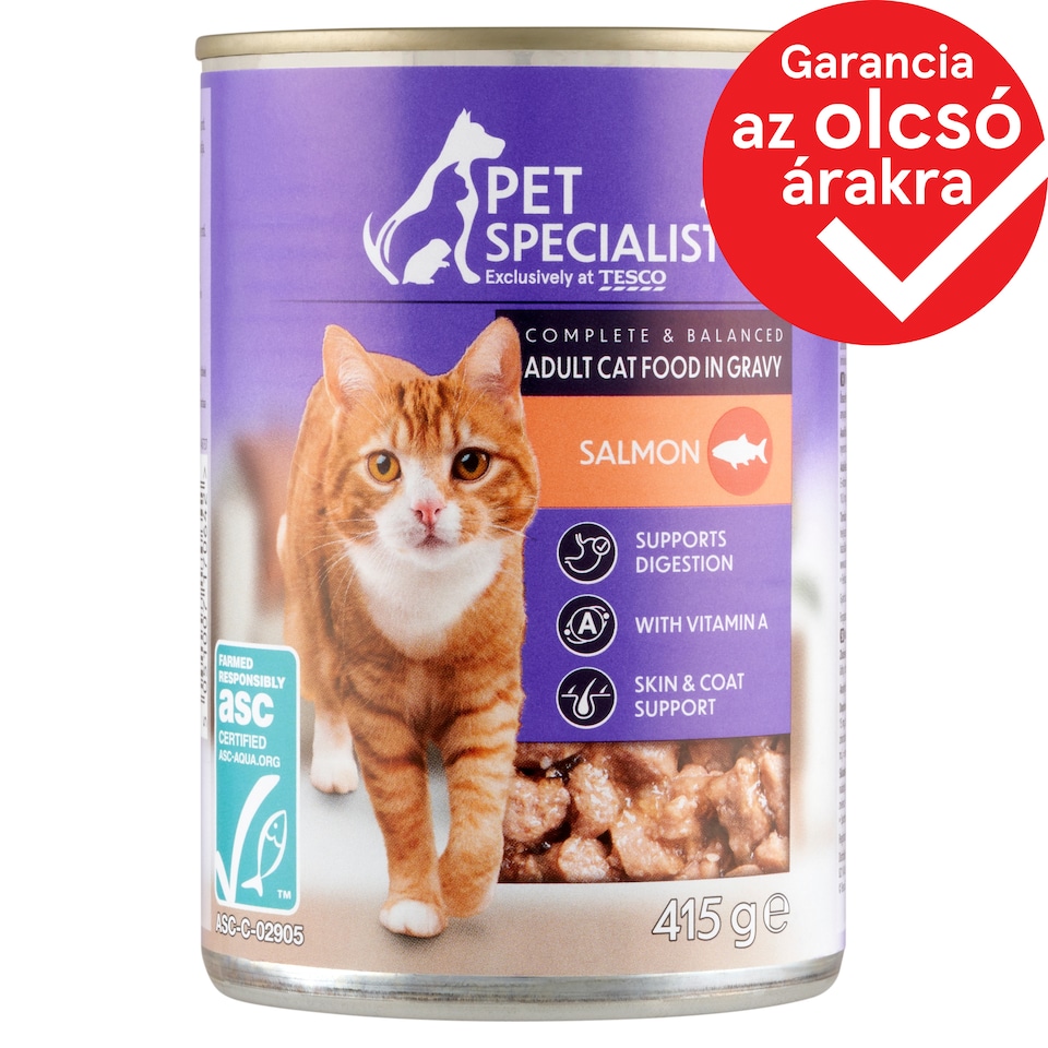 Pet Specialist teljes értékű állateledel felnőtt macskák számára falatkák lazaccal szószban 415 g