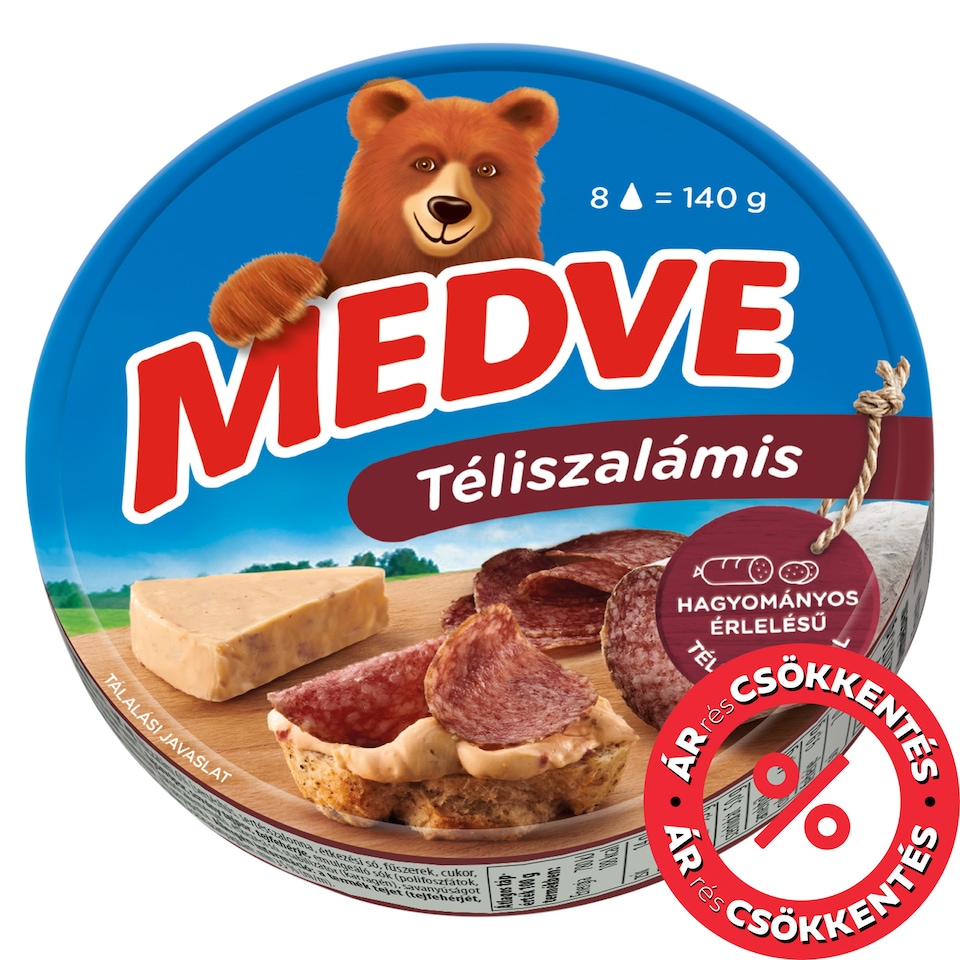 Medve téliszalámis kenhető, félzsíros ömlesztett sajt 8 x 17,5 g (140 g)
