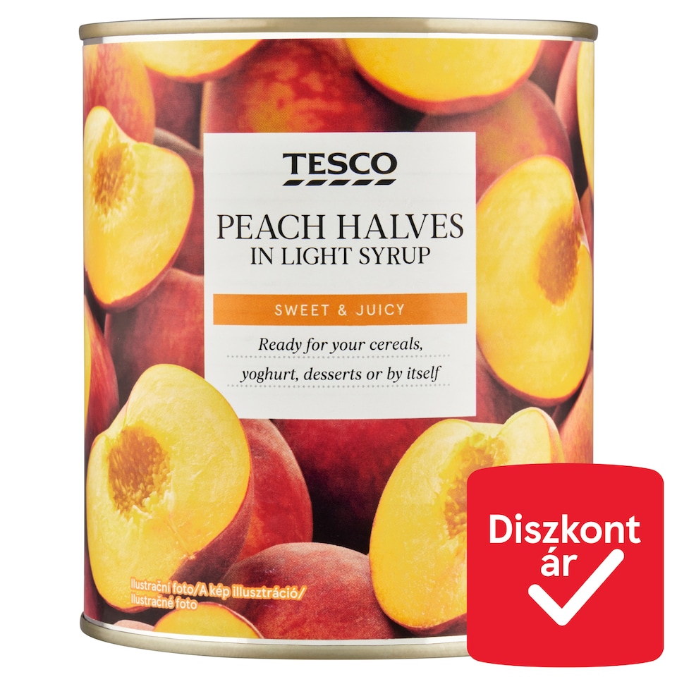 Tesco hámozott, felezett őszibarack édes lében 820 g 