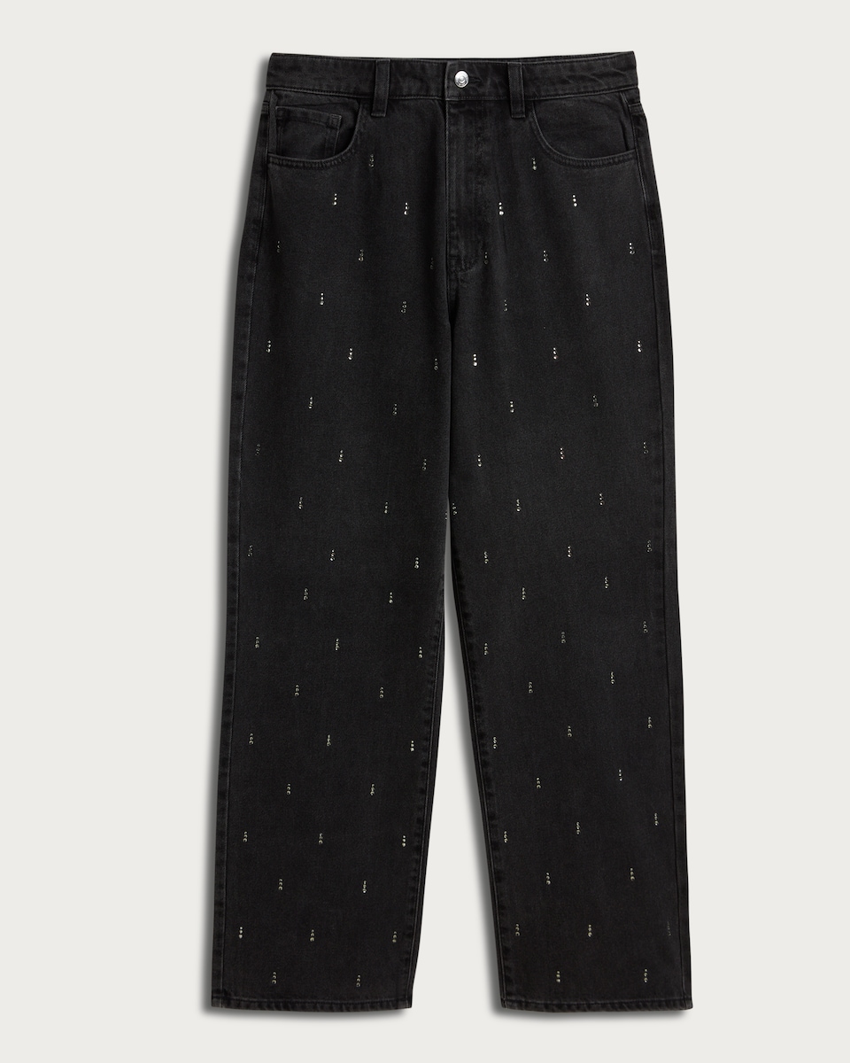 F&F Diamanté Embellished Wide Leg Jeans in Black