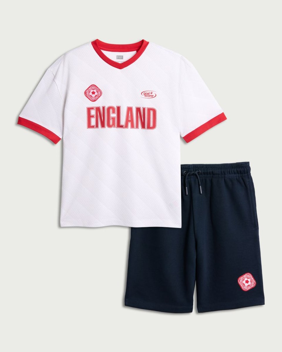 image 1 of F&F Boys England Football T-Shirt and Shorts Set in White