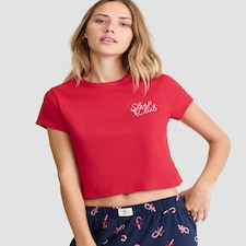 F&F Cotton Rich Sleep Club Slogan Pyjama T-Shirt in Red