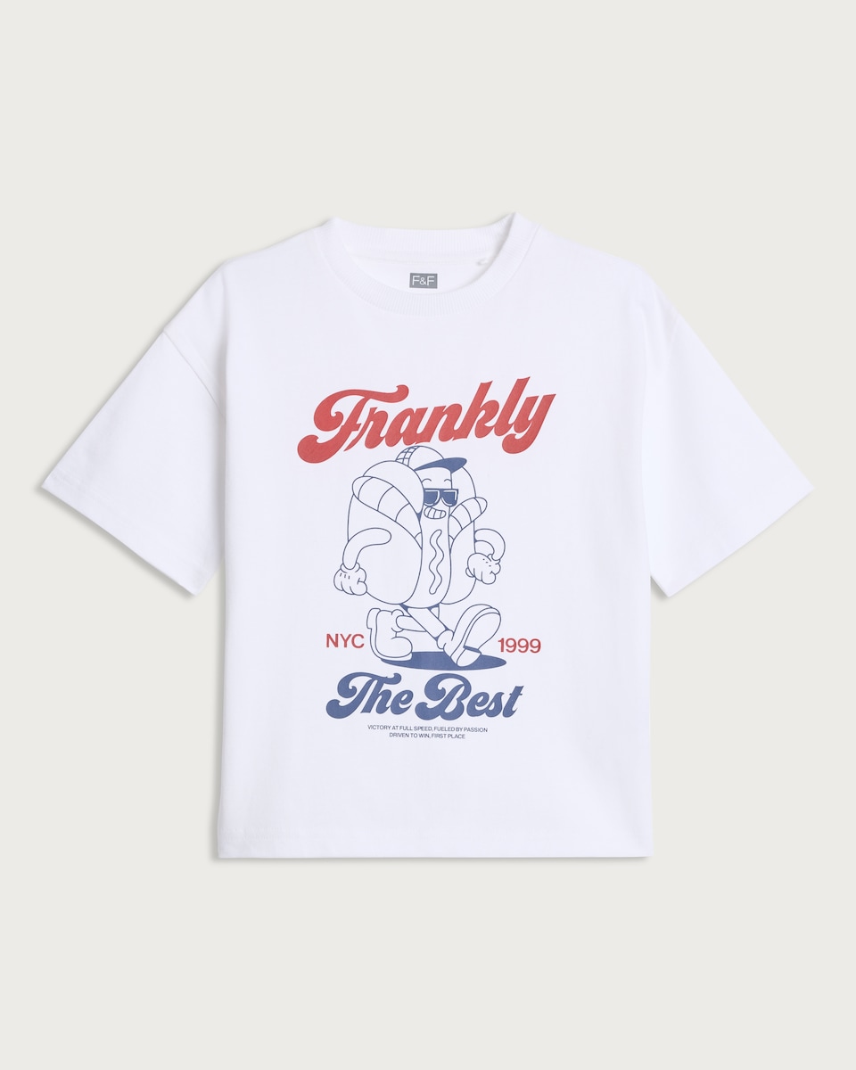 image 1 of F&F Boys Pure Cotton Frankly The Best Short Sleeved T-Shirt in White