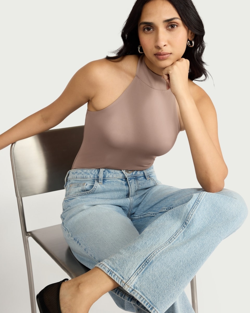 image 1 of F&F Polyamide Halter Neck Vest in Tan