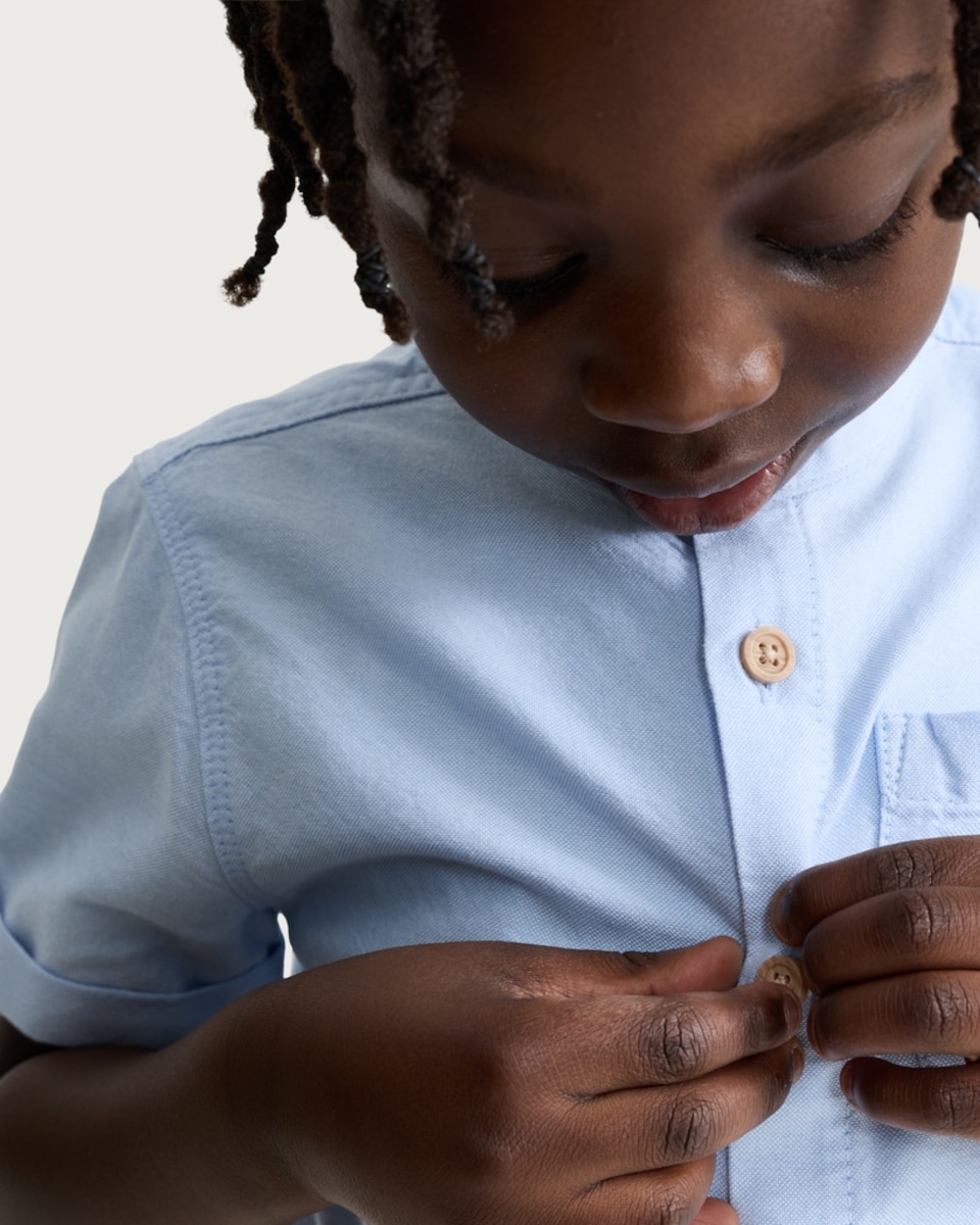 image 1 of F&F Boys 2-Piece Cotton Rich Grandad Shirt and Shorts Set in Navy