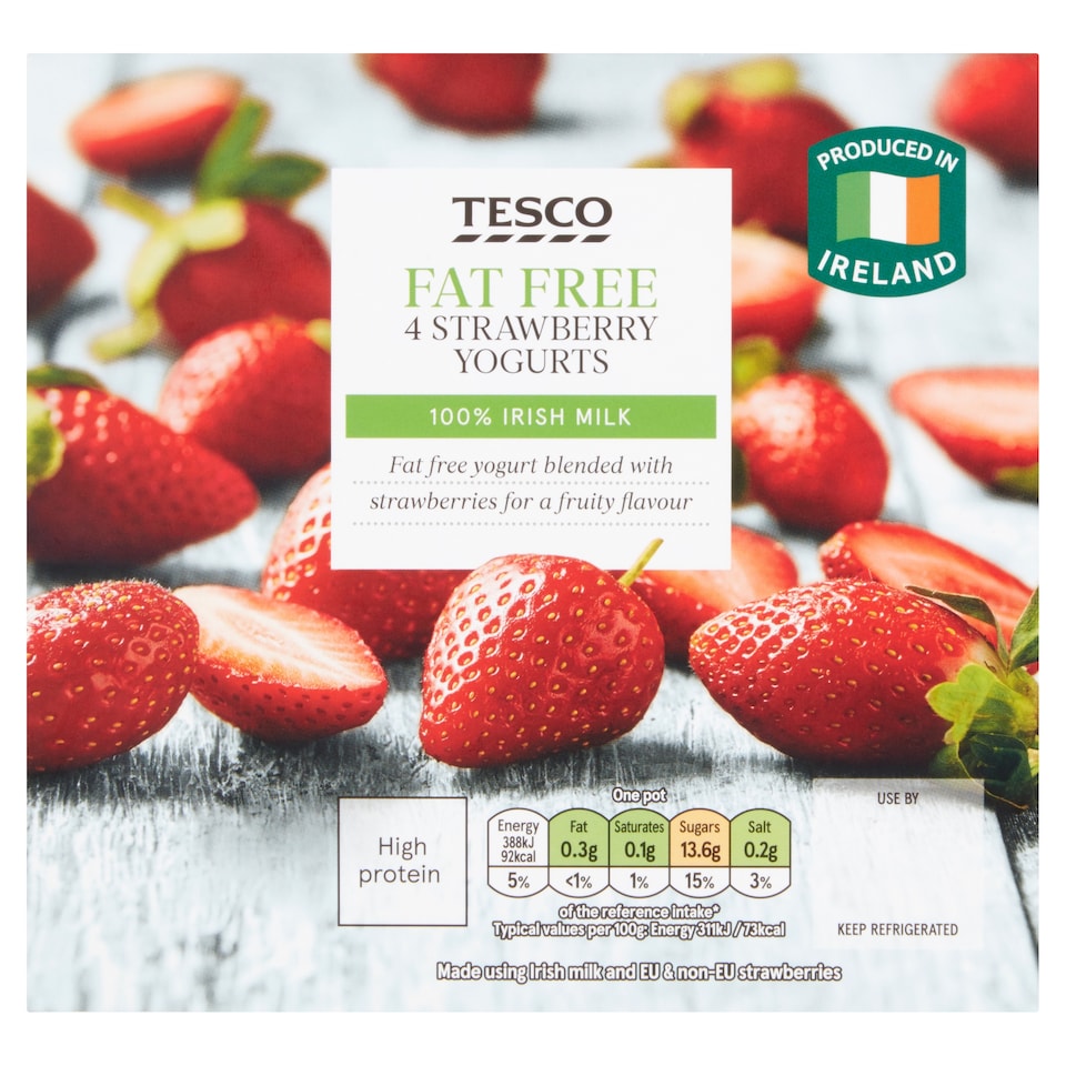 Tesco Fat Free Strawberry Yogurts 4X125g