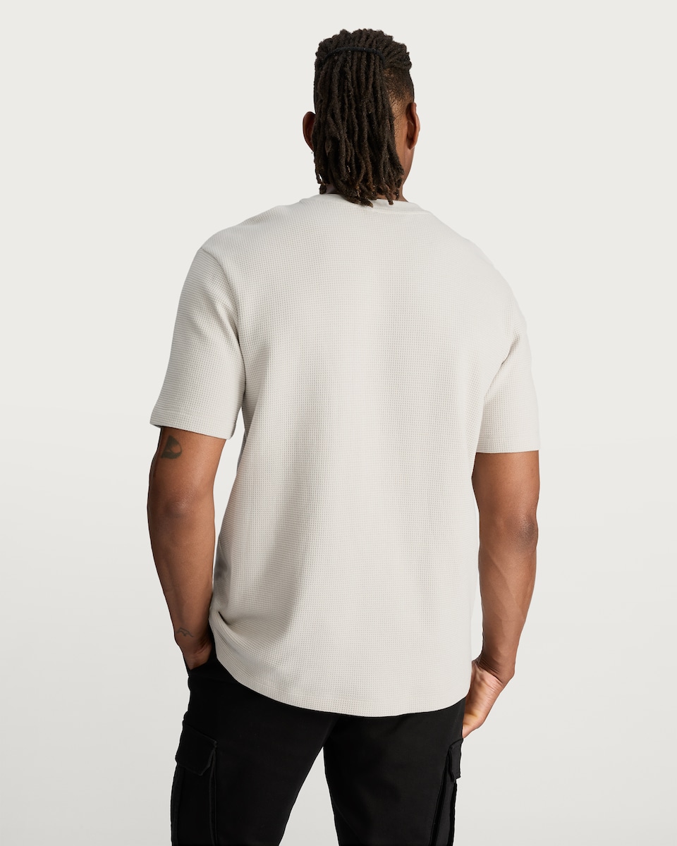image 1 of F&F Pure Cotton Waffle Textured Regular Fit T-Shirt in Grey