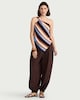 image 2 of F&F Striped Asymmetric One Shoulder Top in Multi Black