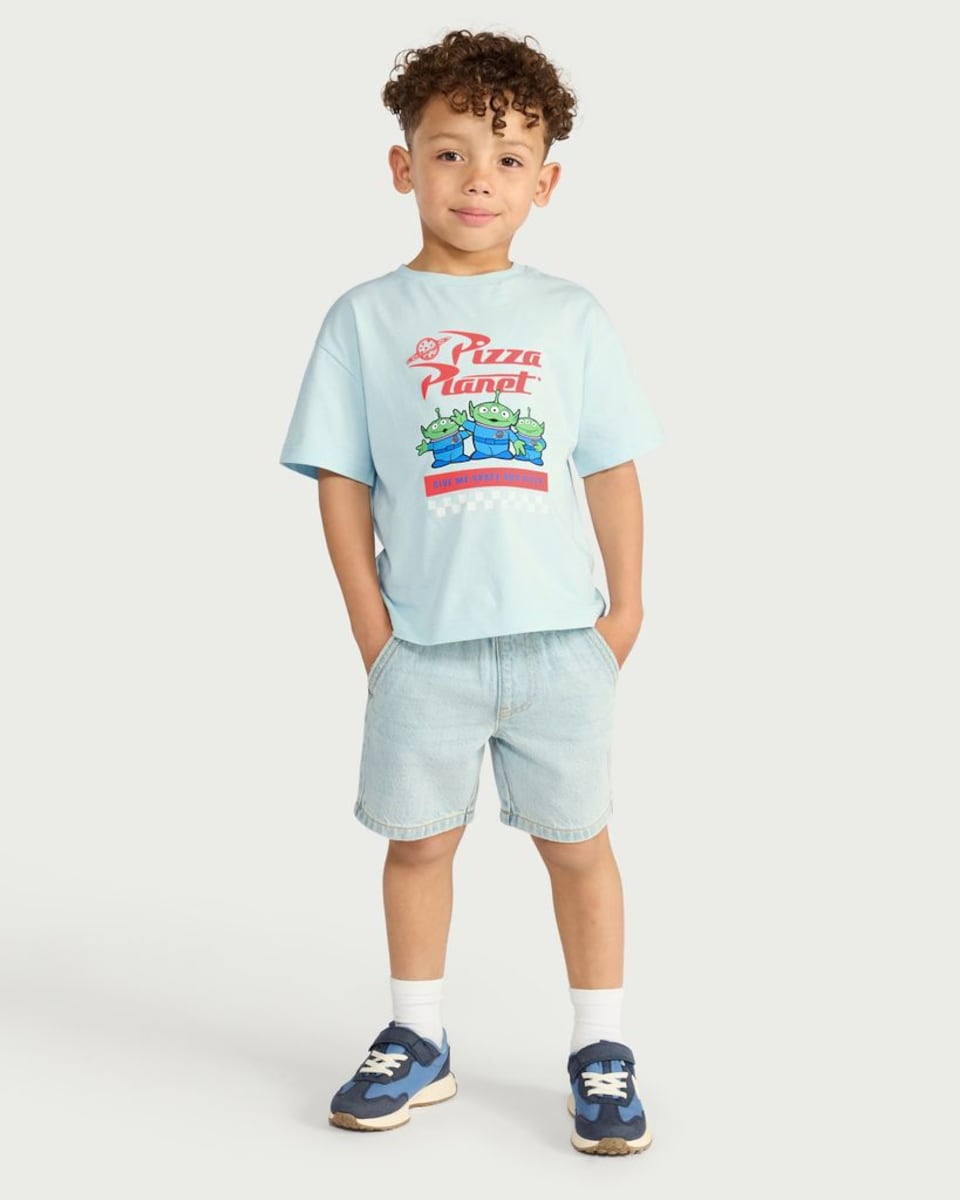 image 1 of Disney Toy Story Pure Cotton Pizza Planet Alien T-Shirt in Blue