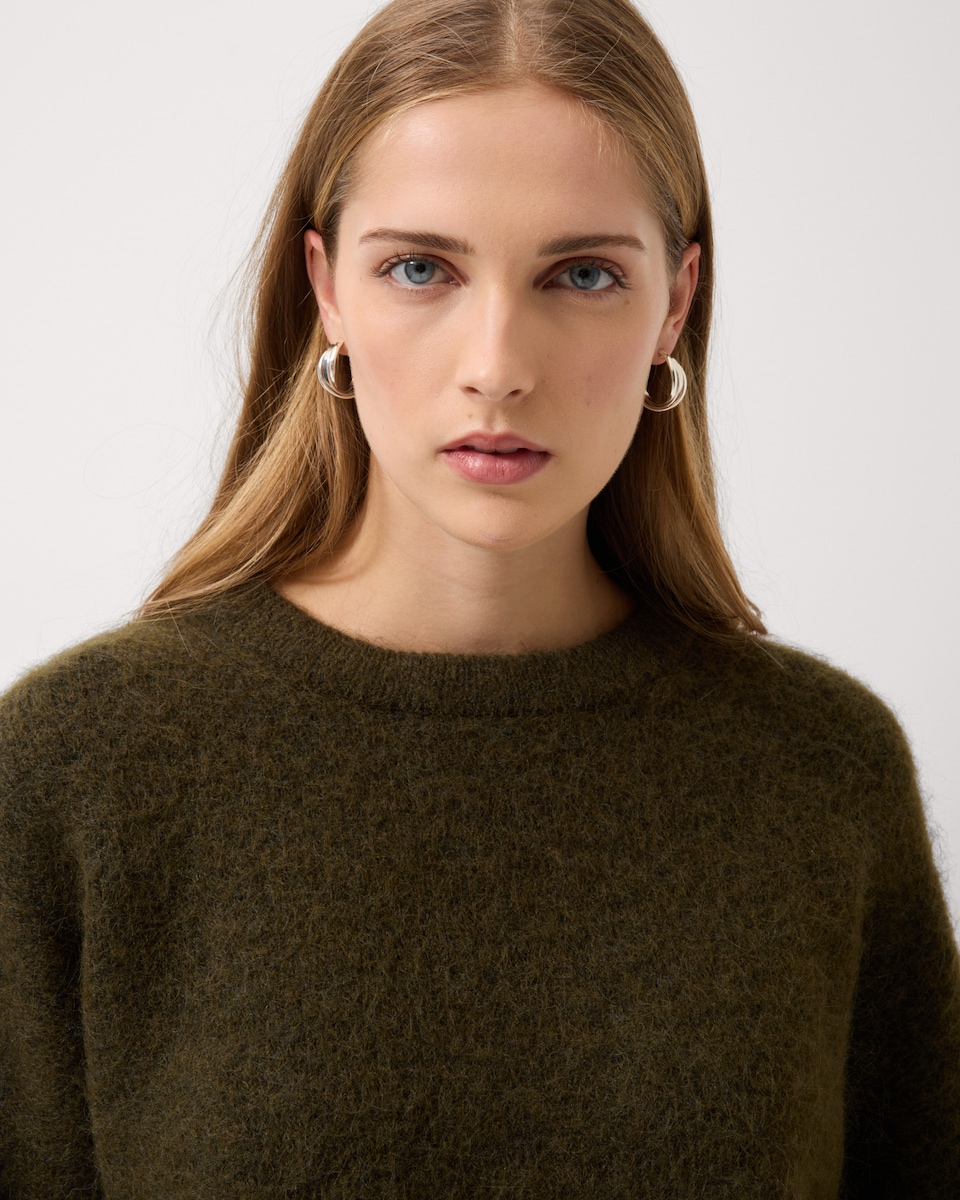 image 1 of F&F Crew Neck Longline Jumper in Olive
