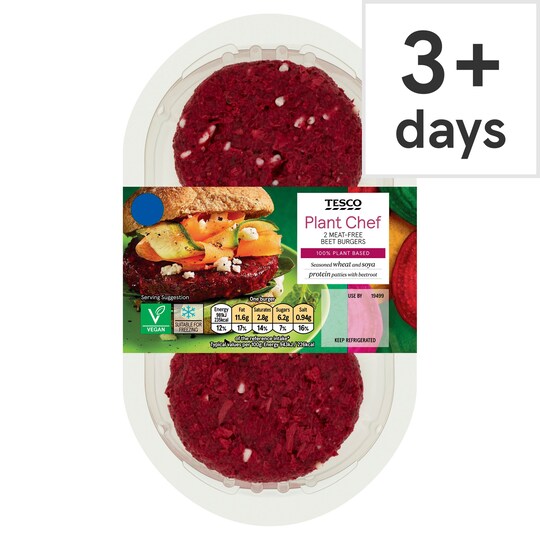 Tesco Plant Chef 2 Meat Free Beet Burgers 226G Tesco Groceries