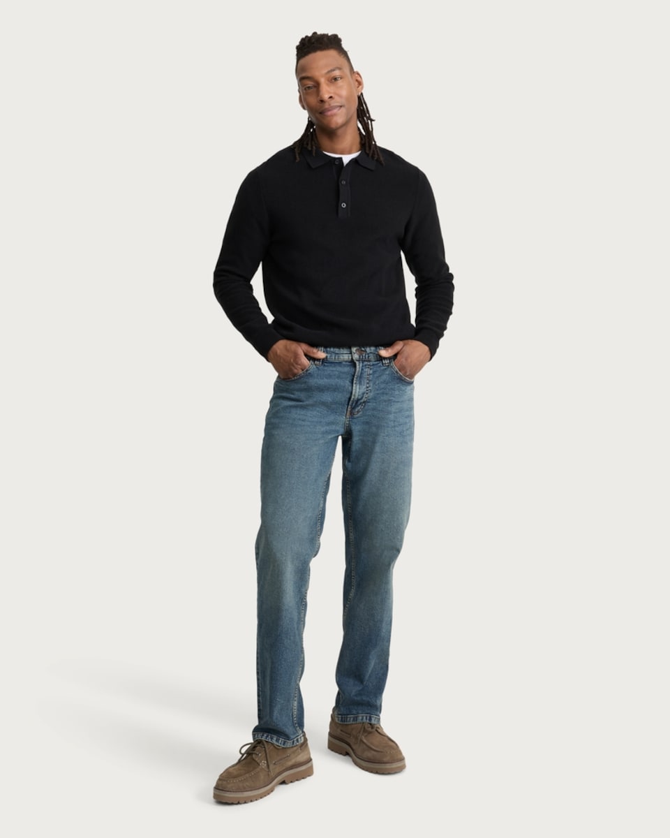 image 1 of F&F Cotton Rich Relaxed Leg Jeans in Navy