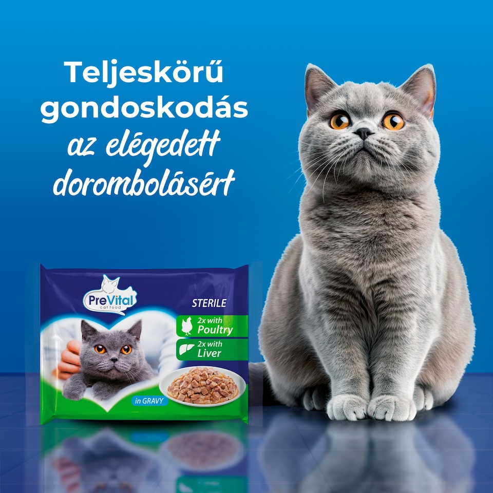 PreVital nedves macskaeledel, macskatáp steril macskáknak szószban alutasakos 4 x 100 g  1. kép