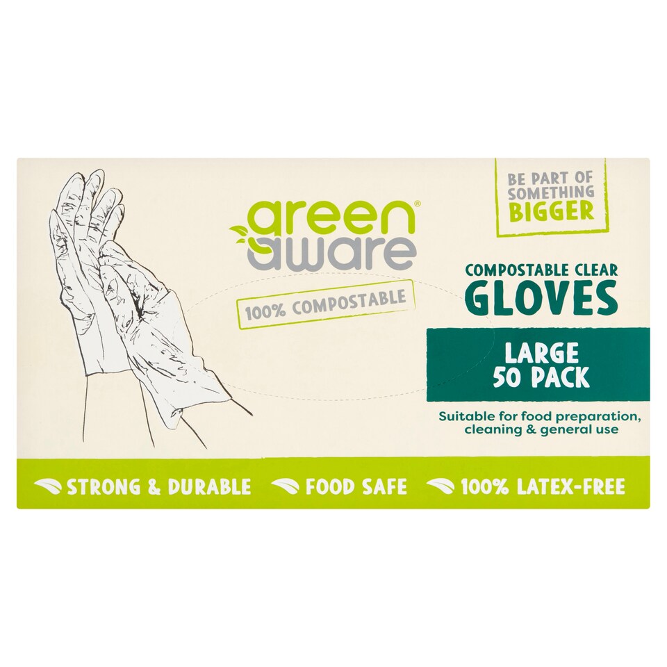 Green Aware C/Postable Clear Gloves Large 50 Pack
