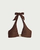 image 4 of F&F Textured Halter Neck Bead Detail Bikini Top in Brown