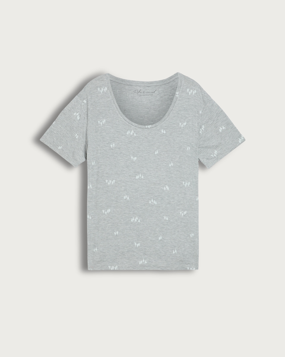 F&F Tree Print Scoop Neck Pyjama Top in Grey