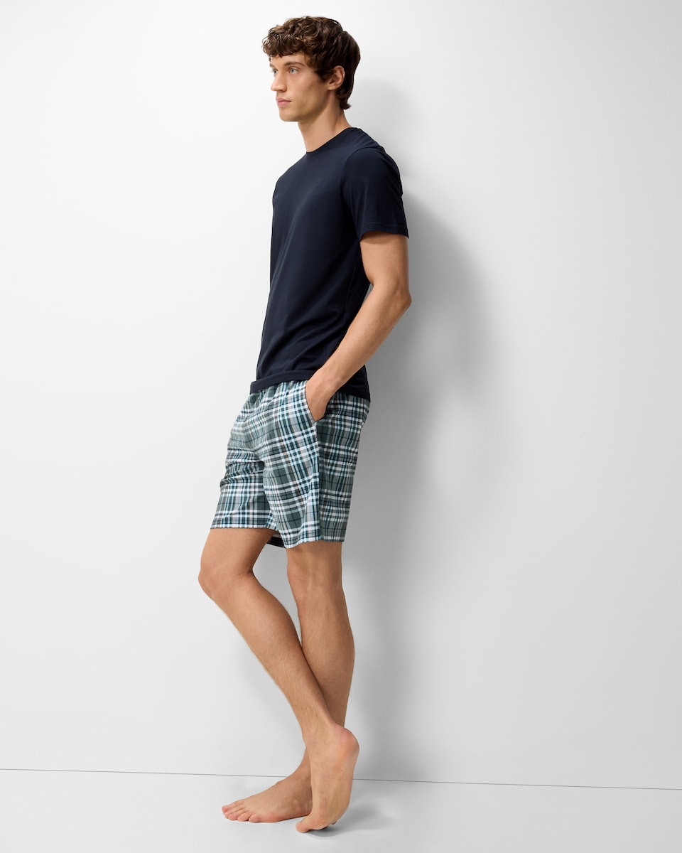 image 1 of F&F Checked Fleece Shorts Pyjama Set in Navy
