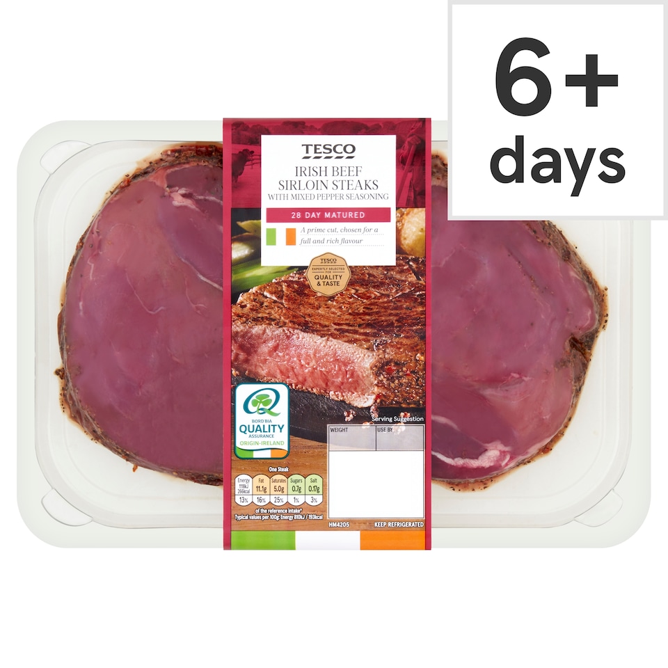 Tesco Irish Sirloin Steaks With Mixed Pepper Ssing 335G