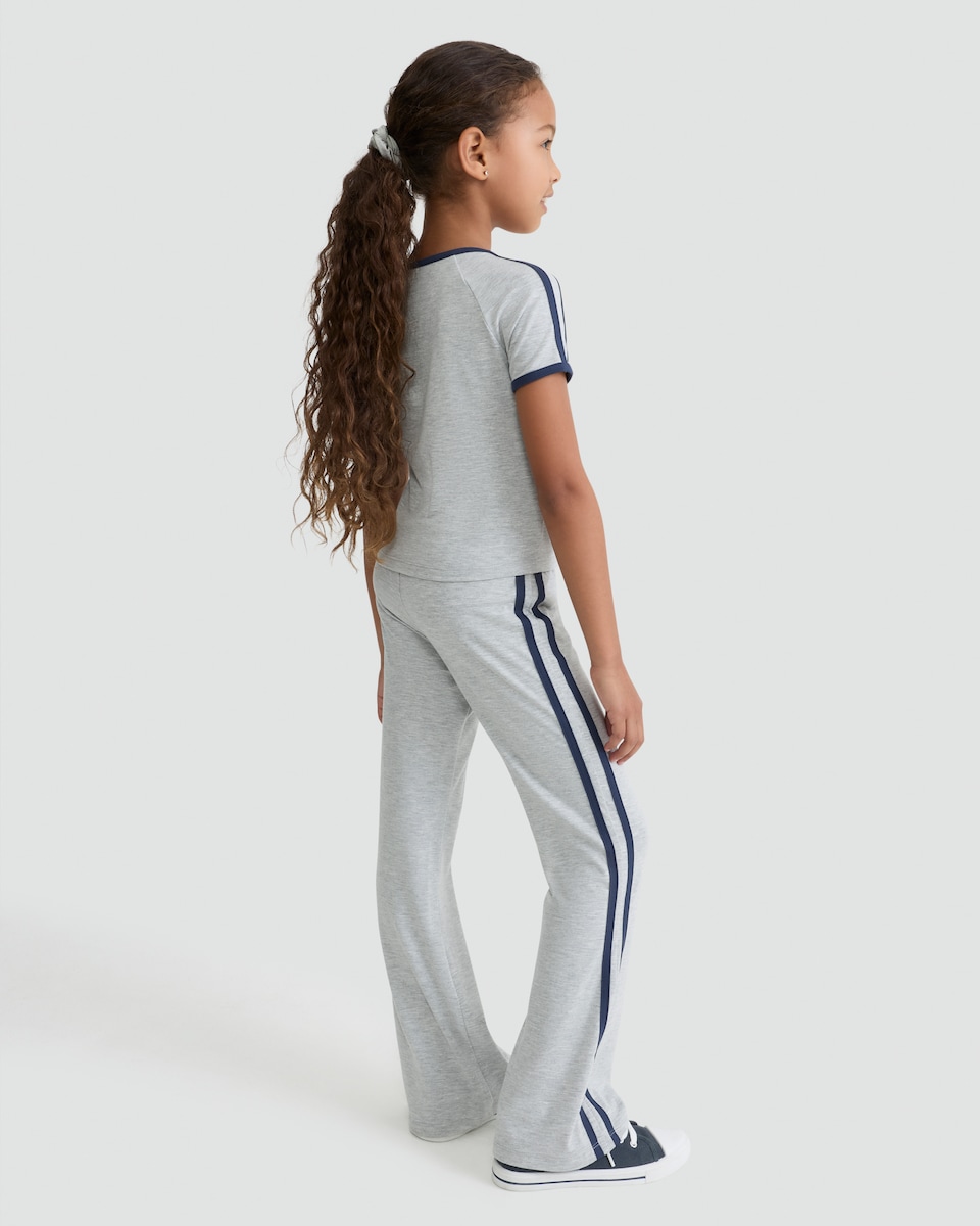 image 1 of F&F Girls 2-Piece Cherry Print T-Shirt and Flared Trousers Set in Grey Marl