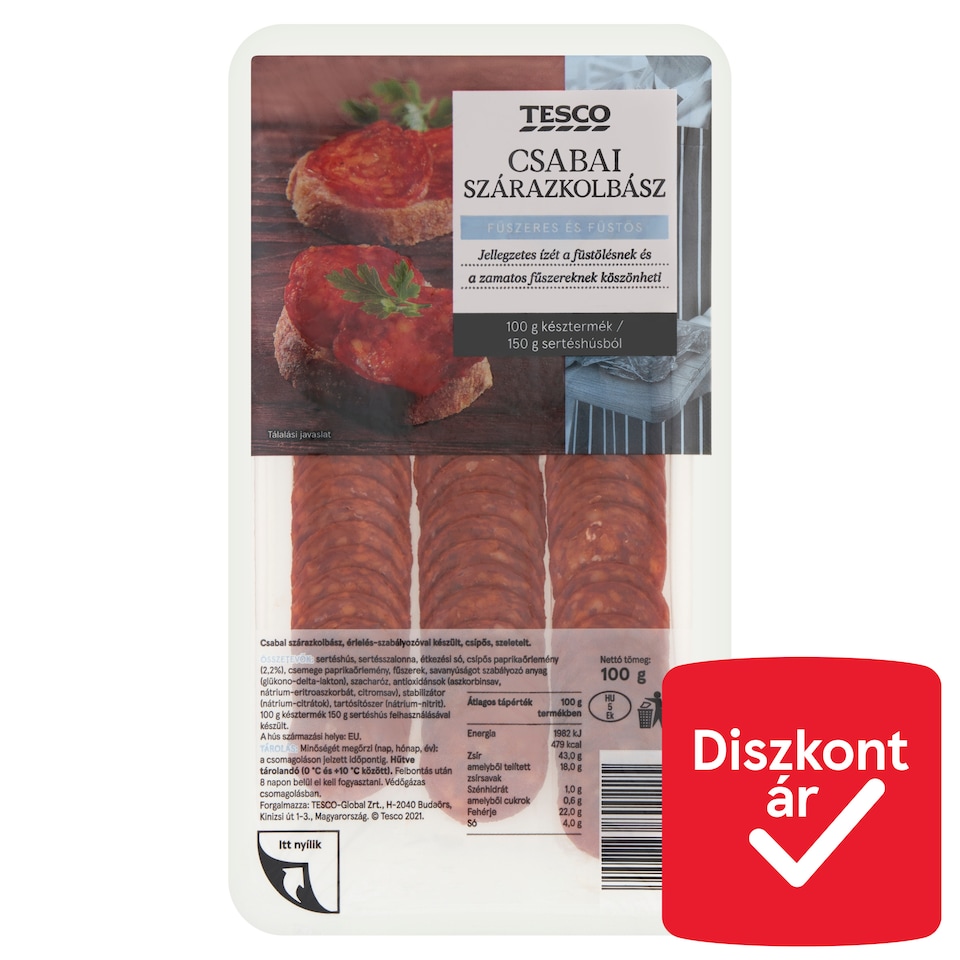 Tesco csabai szeletelt csípős szárazkolbász 100 g