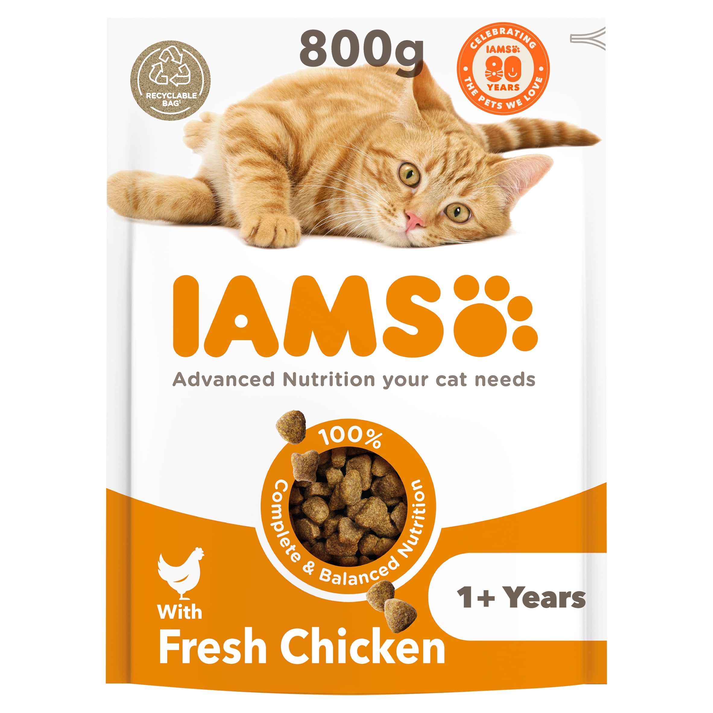 Iams Adult 1+ Cat Food With Fresh Chicken 800G