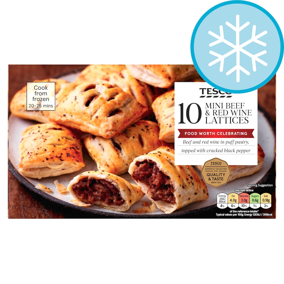 Tesco 10 Mini Beef & Red Wine Lattices 300G