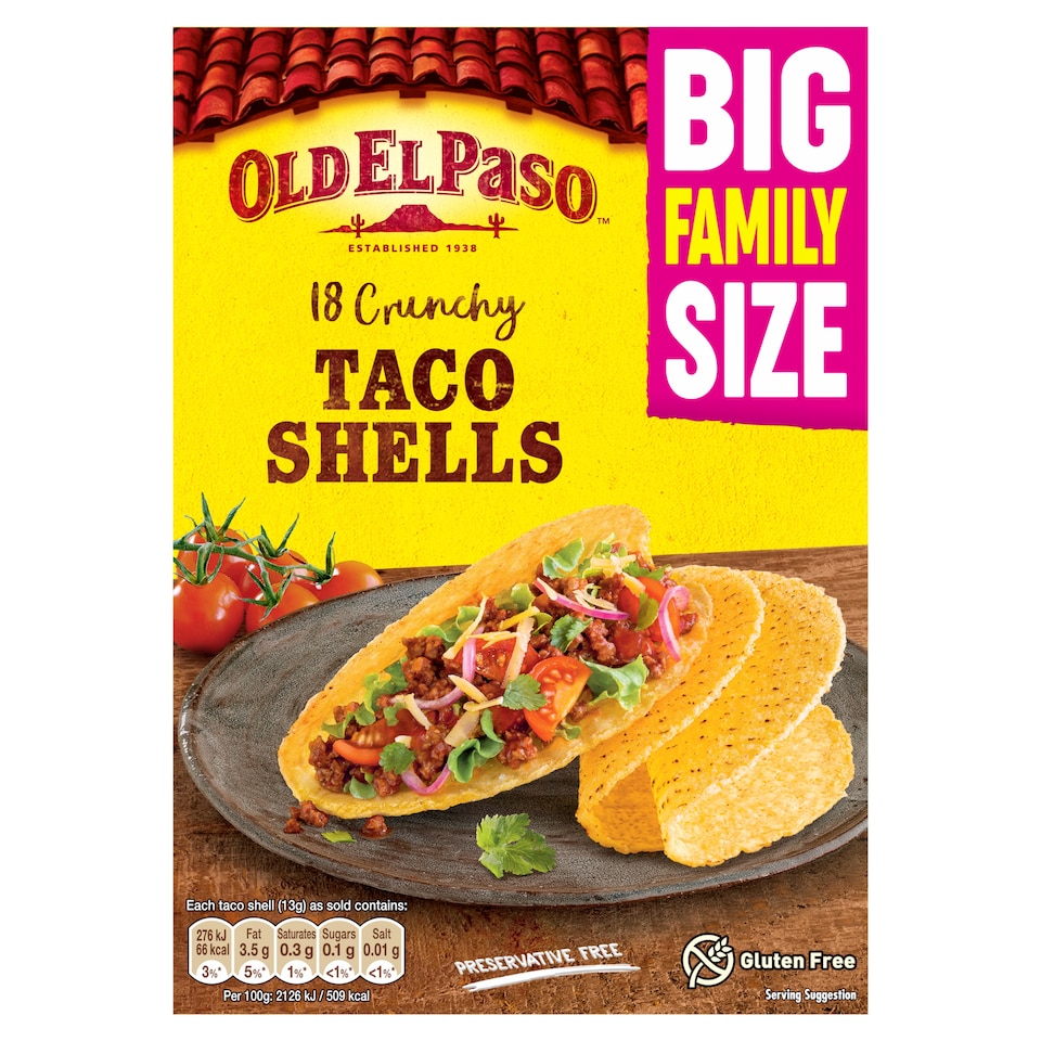 Old El Paso 18 Crunchy Taco Shells Family Pack 234g