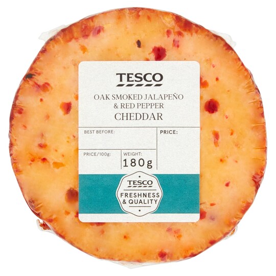 Tesco Cheddar With Oak Smoked Jalapeno & Red Pepper 180G Tesco Groceries