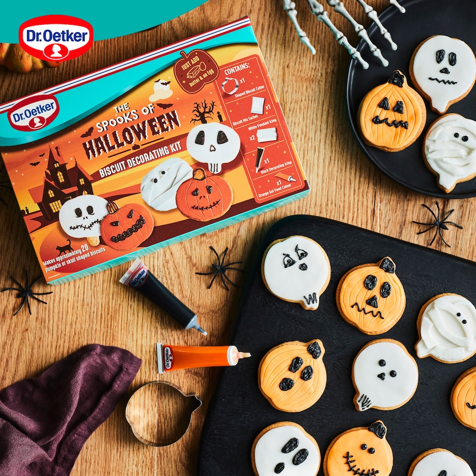 image 1 of Dr. Oetker Halloween Pumpkin & Skull Biscuit Decorating Kit 484g 