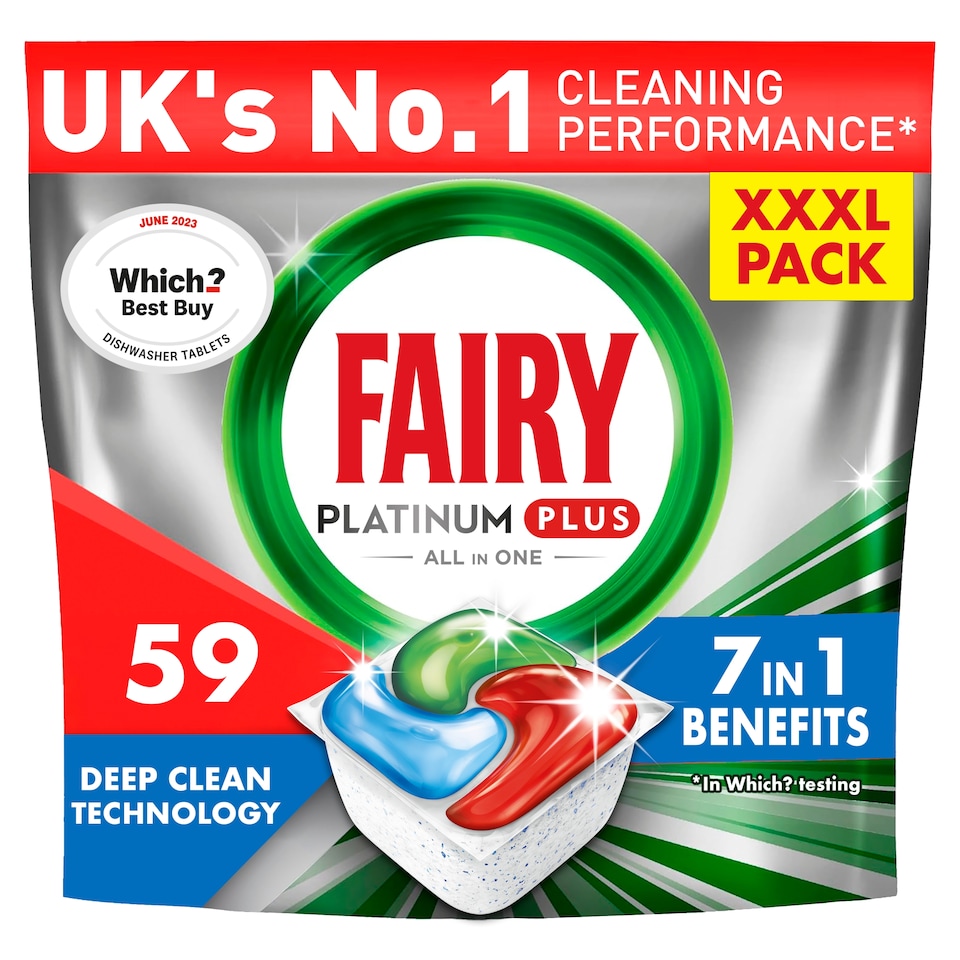 image 1 of Fairy Platinum Plus All In One Deep Clean 59 Dishwasher Tablets 915G
