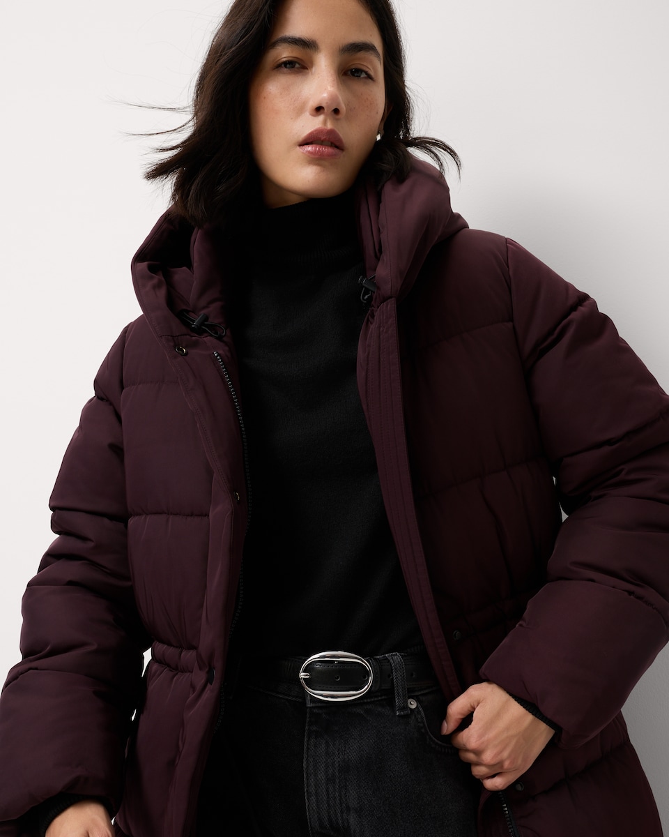 image 1 of F&F Padded Shower Resistant Longline Coat in Burgundy