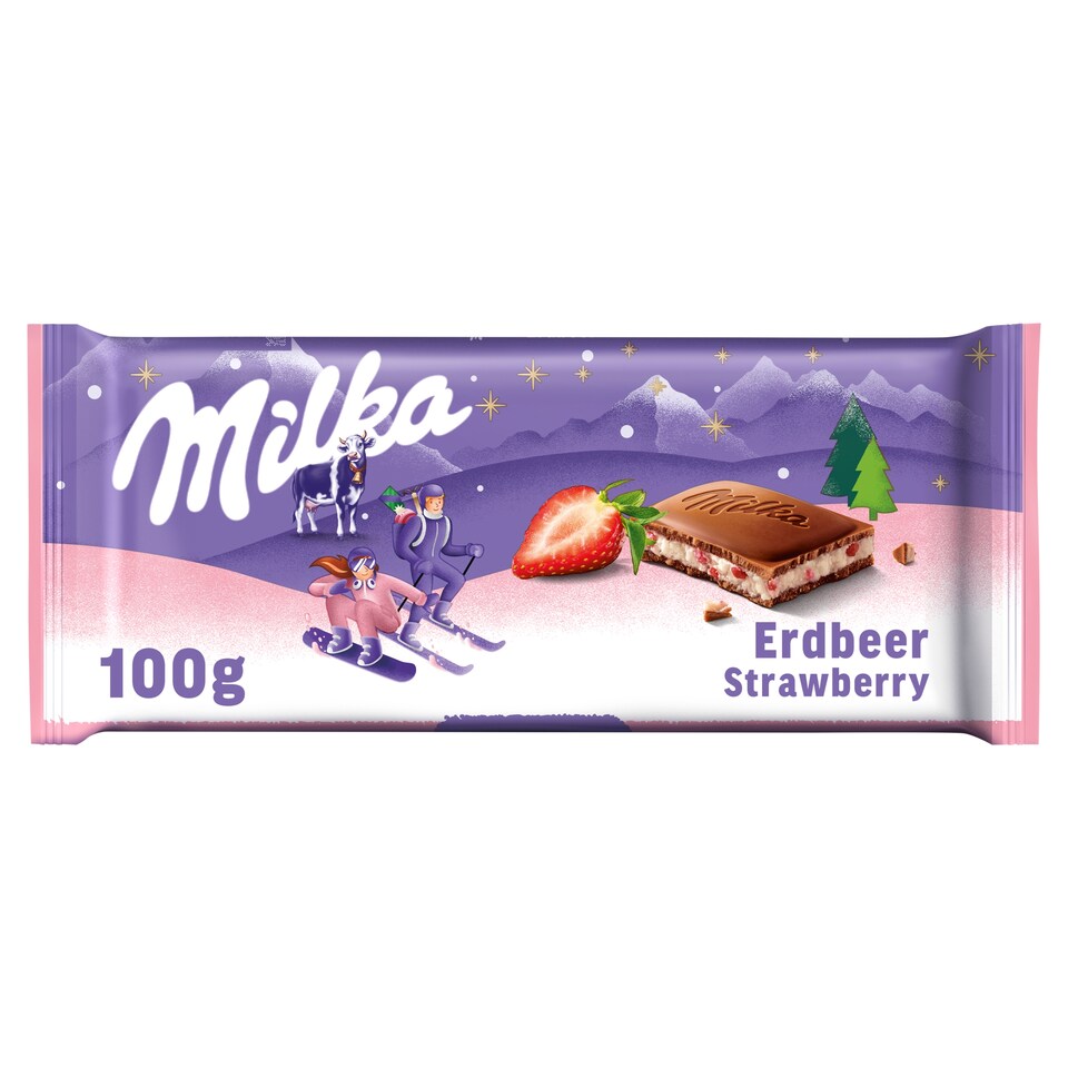 Milka Alpine Milk Chocolate with Strawberry Flavoured Cream Filling 100 g