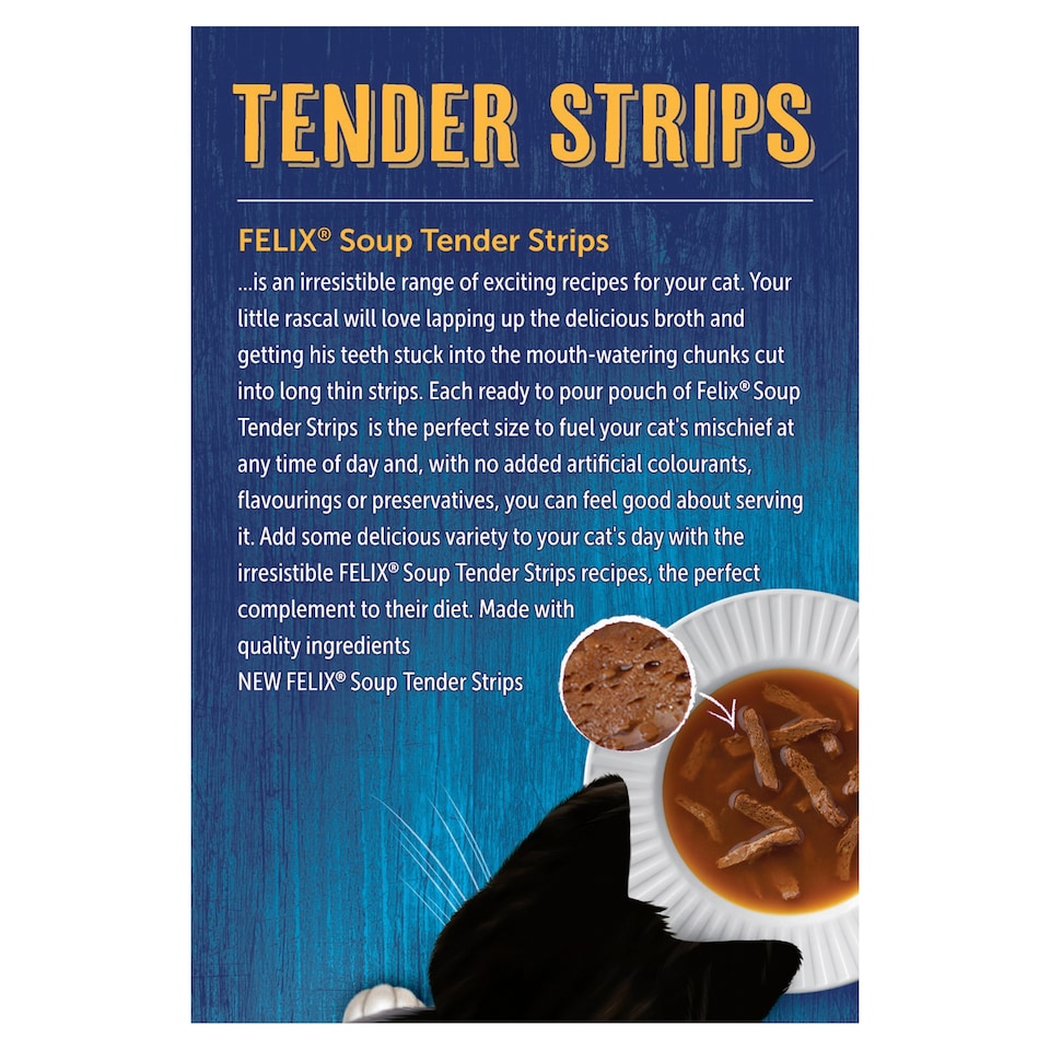 image 1 of Felix Soup Tender Strips Meat Selection Cat Food 6X48g